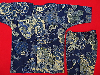 義若オリジナルの子供鯉口シャツ　ダボシャツ　金彩牡丹と桜　藍紺